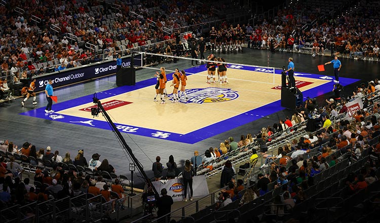 volleyball court, spectators